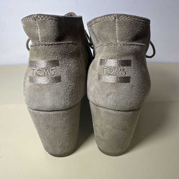 Toms Desert Wedge Women 11 Beige Taupe Suede Kala Wedge Ankle Booties Shoes - Picture 3 of 9